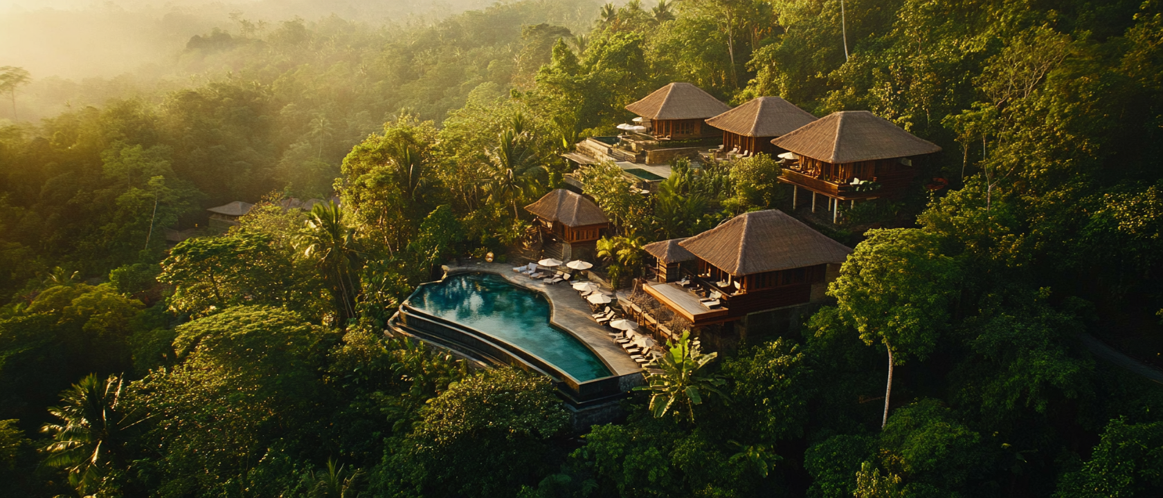 Luxury wellness resort nestled in tropical jungle